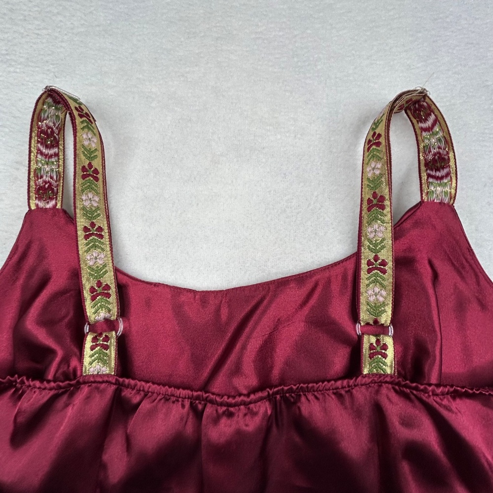 Rave women’s Large Sleeveless Embroidered Camisole-style Satin Top Burgundy Red - Picture 14 of 14